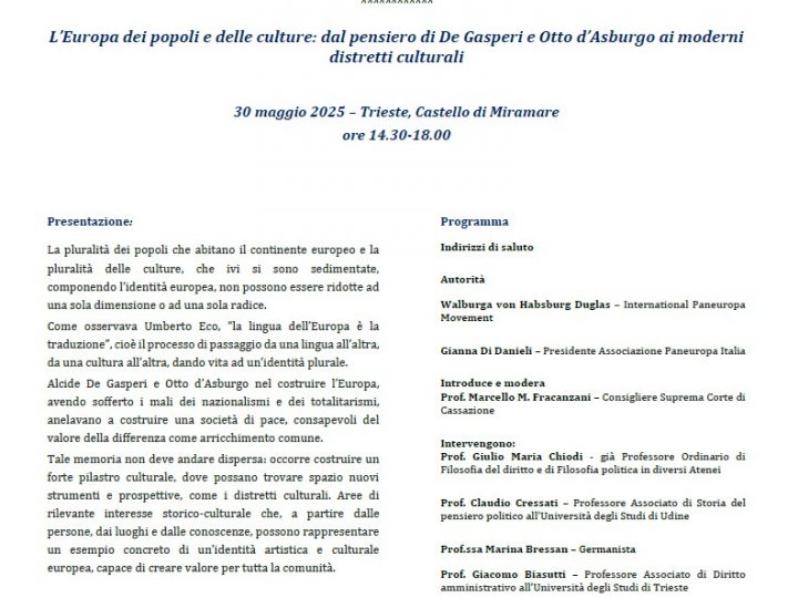 L’Europa dei popoli e delle culture: dal pensiero di De Gasperi e Otto d’Asburgo ai moderni distretti culturali